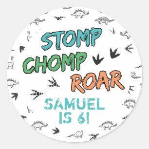 Dinosaurier Stomp Chomp Roar Geburtstagsparty, jed Runder Aufkleber