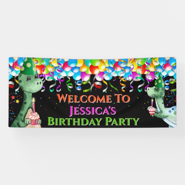 Dinosaurier Streamer Ballons leuchtendes farbiges  Banner (Horizontal)