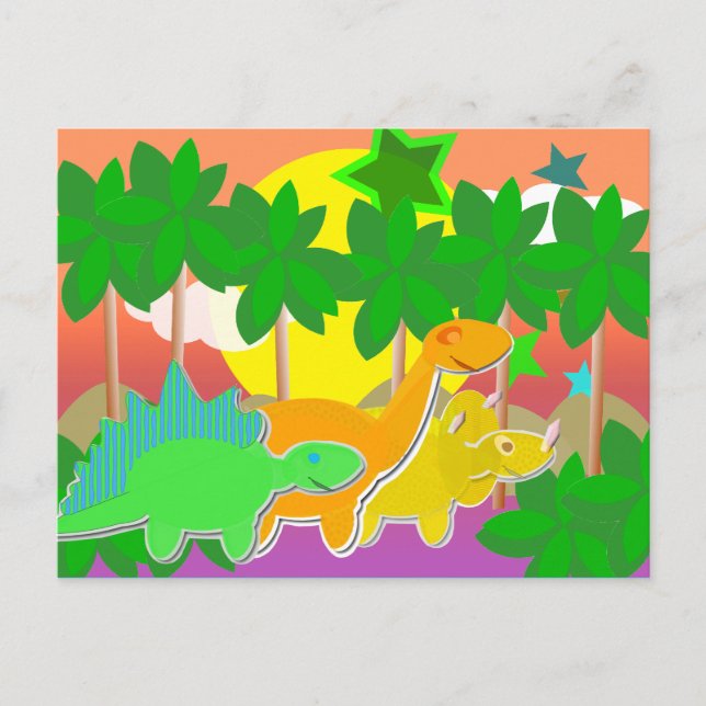 Dinosaurier Sunset Postcard Postkarte (Vorderseite)