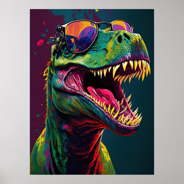 Dinosaurier T Rex Cool Blue Green Jurassic Poster (Vorne)