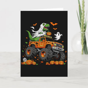 Dinosaurier T-Rex fährt auf Monstertruck Halloween Karte