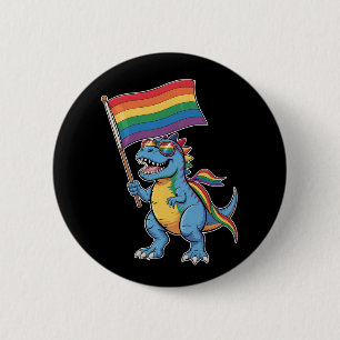 Dinosaurier T Rex Gay Pride LGBTQ Ally Rainbow Fla Button