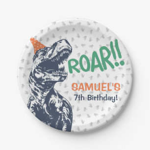 Dinosaurier T-Rex im Party-Hut-Geburtstags-Party Pappteller