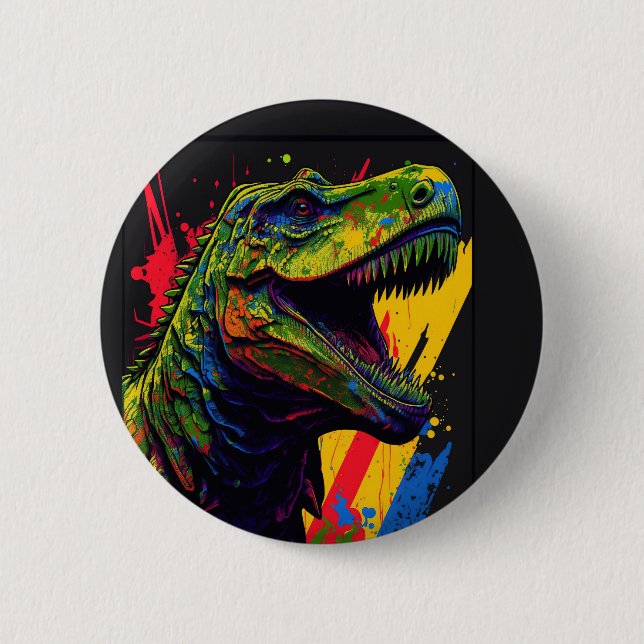 Dinosaurier T Rex Kids farbenfroh Button (Vorderseite)