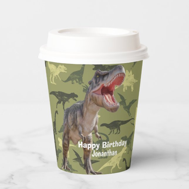 Dinosaurier T Rex Muster Jurassic World Pappbecher (Vorderseite)
