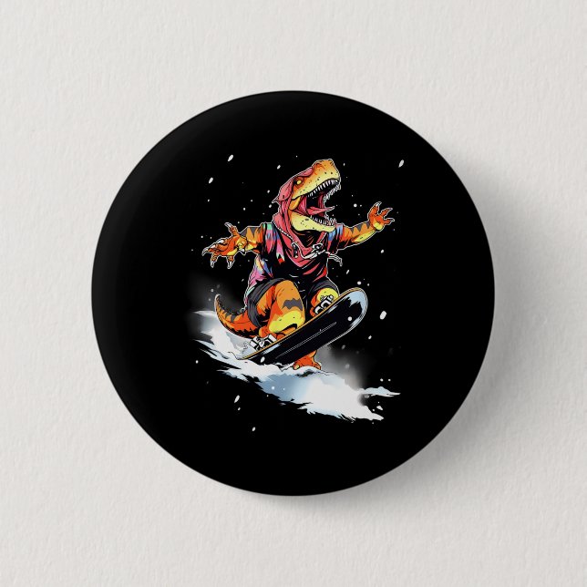 Dinosaurier T-Rex Snowboard Snowboard Snowboarder  Button (Vorderseite)
