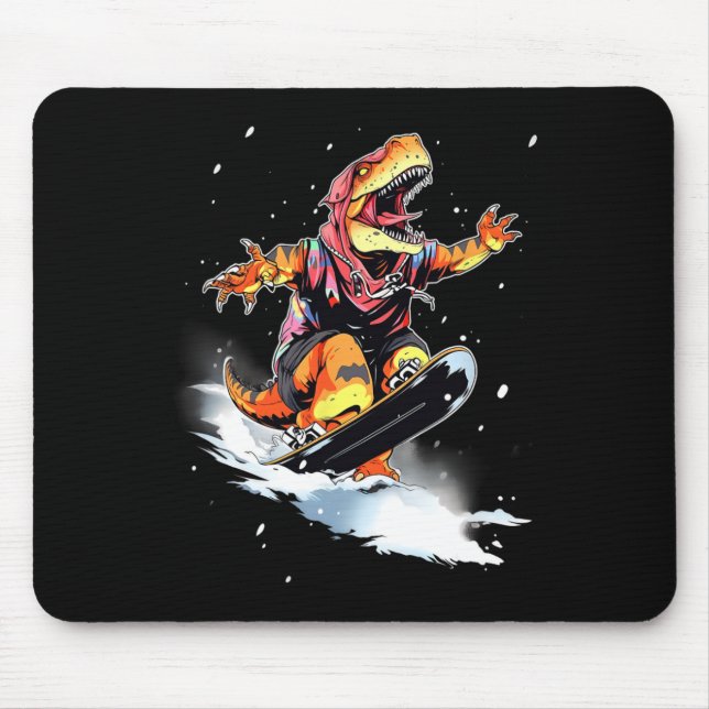 Dinosaurier T-Rex Snowboard Snowboard Snowboarder  Mousepad (Vorne)