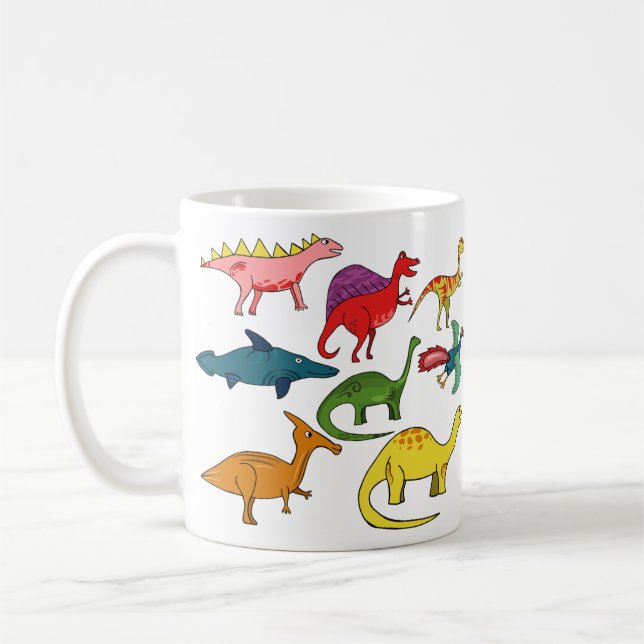 Dinosaurier-Tasse, Dinosaurier-Arten, Dinosaurier- Kaffeetasse (Links)