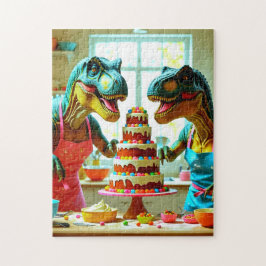 Dinosaurier Teaming up to Bake a Cake Puzzle