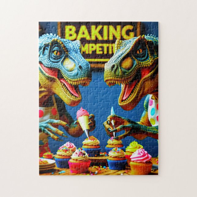 Dinosaurier Teaming up to Bake Cupcakes! Puzzle (Vertikal)