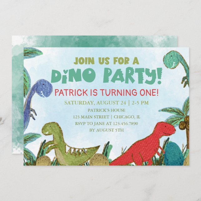 Dinosaurier Thema Dino Party Geburtstag Einladung (Vorne/Hinten)
