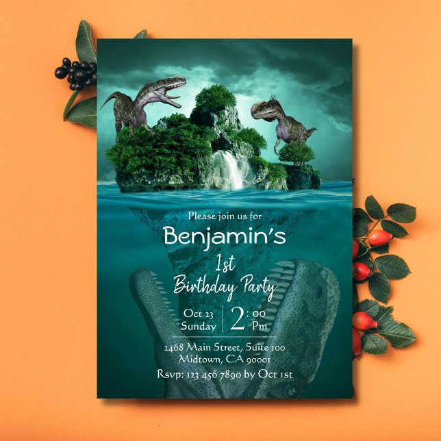 Dinosaurier Thema einfach modern 1. Geburtstag Einladung (Von Creator hochgeladen)