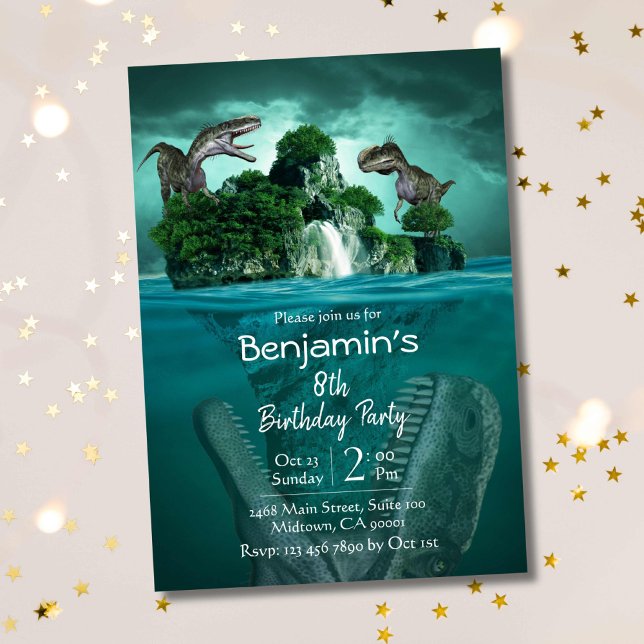 Dinosaurier Thema einfach modern 8. Geburtstag Einladung (Von Creator hochgeladen)