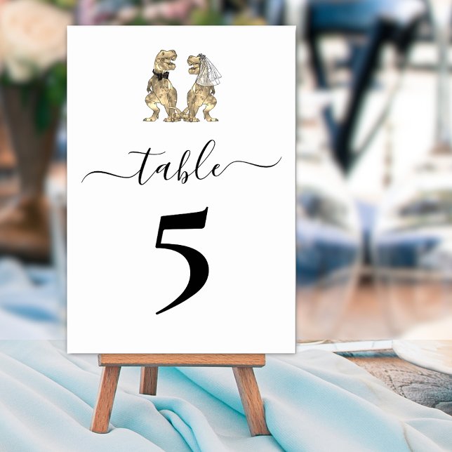 Dinosaurier Thema Hochzeit Tischnummer (T-Rex bride and groom dinosaur wedding custom table number sign )