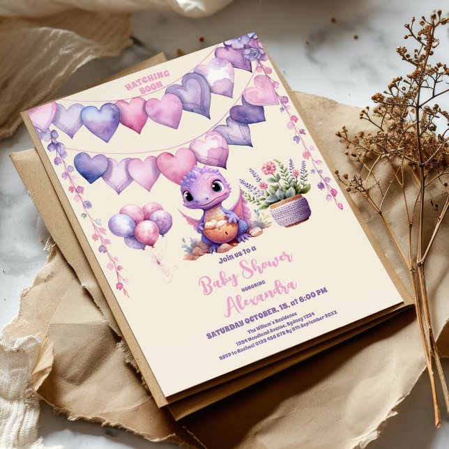 Dinosaurier Thema Pink Baby Duschbrause bald Einladung (Von Creator hochgeladen)