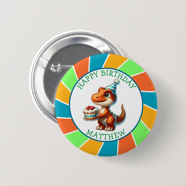 Dinosaurier thematisierte Kindergeburtsparty Perso Button (Vorne & Hinten)