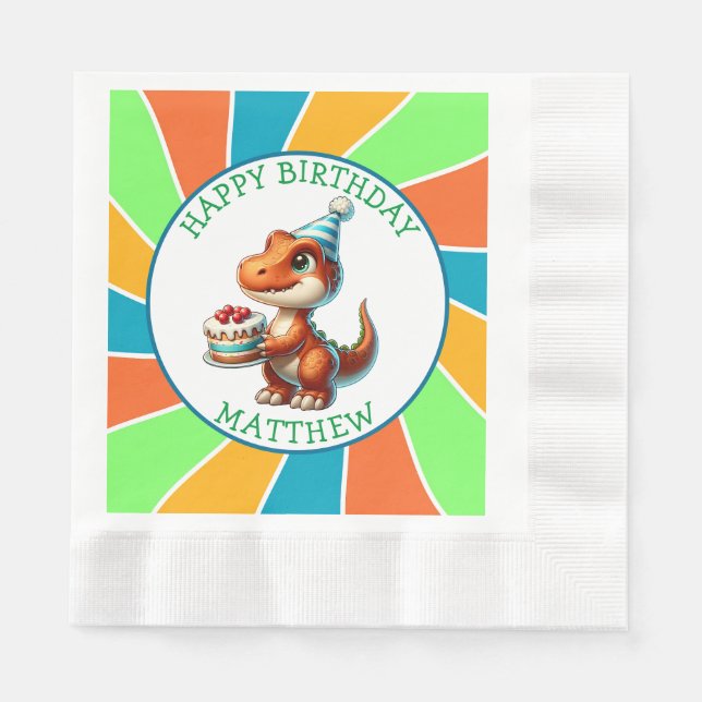 Dinosaurier thematisierte Kindergeburtsparty Perso Serviette (Vorderseite)