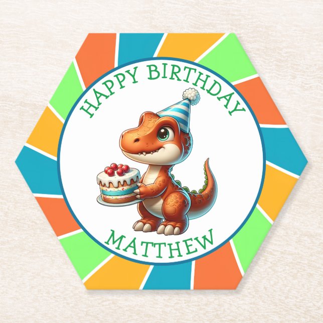 Dinosaurier thematisierte Kindergeburtsparty Perso Untersetzer (Vorderseite)