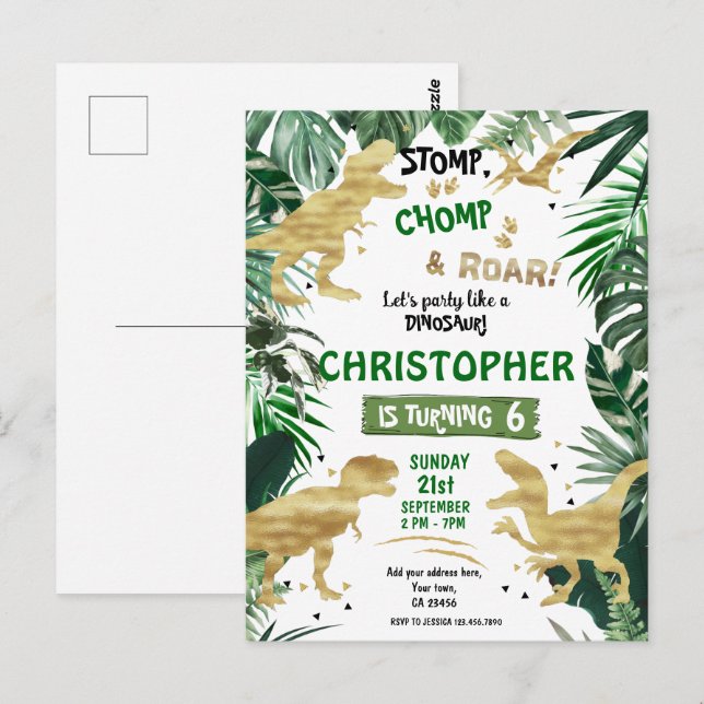 Dinosaurier-Themen-Geburtstagsfeier Postkarte (Vorne/Hinten)