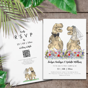 Dinosaurier-Themen-Hochzeits-QR-Code Einladung