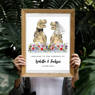 Dinosaurier-Themen-Wildblumen-Hochzeitsempfang Poster
