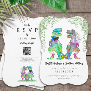 Dinosaurier-Themenhochzeit QR-Code Einladung