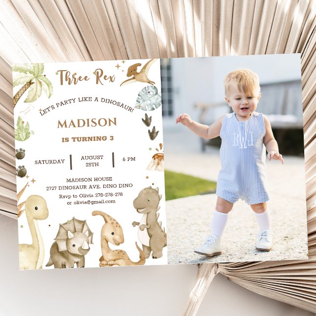 Dinosaurier Three Rex 3. Geburtstag Party Foto Einladung (Von Creator hochgeladen)