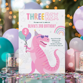 Dinosaurier Three Rex 3. Geburtstag Party Pink T-R Einladung