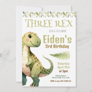 Dinosaurier Three Rex 3. Geburtstags-Party Einladu Einladung