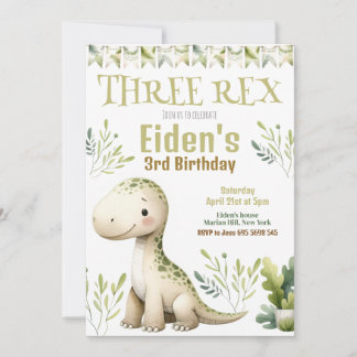 Dinosaurier Three Rex 3. Geburtstags-Party Einladu Einladung