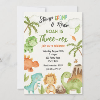 Dinosaurier Three Rex 3. Geburtstags-Party Einladu Einladung