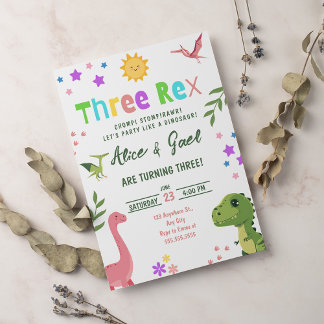 Dinosaurier Three Rex 3. Geburtstags-Party Einladung