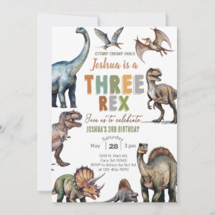 Dinosaurier THREE-REX Junge 3. Geburtstagseinladun Einladung