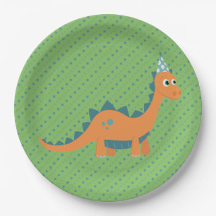 Dinosaurier-Tier mit grünem und orangefarbenem Car Pappteller