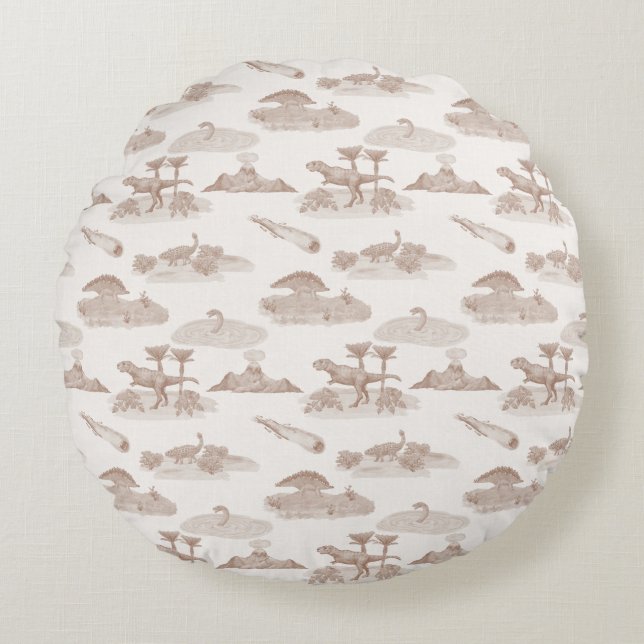 Dinosaurier Toile Round Kissen (Tan) (Vorderseite)