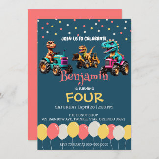 Dinosaurier Traktor Ballon Schule Geburtstag Einladung