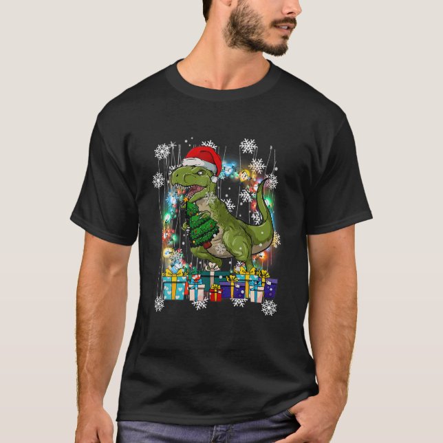 Dinosaurier Tree Light Christmas Weihnachten T-Shirt (Vorderseite)