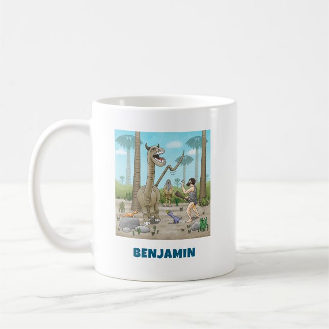 Dinosaurier treffen auf die Steinzeit Kaffeetasse (Links)