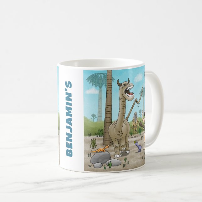 Dinosaurier treffen auf die Steinzeit Kaffeetasse (VorderseiteRechts)