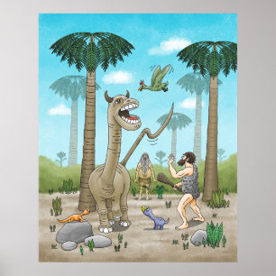 Dinosaurier treffen auf die Steinzeit Poster