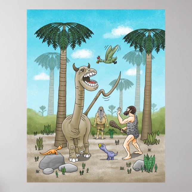 Dinosaurier treffen auf die Steinzeit Poster (Vorne)