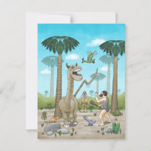 Dinosaurier treffen auf die Steinzeit Postkarte