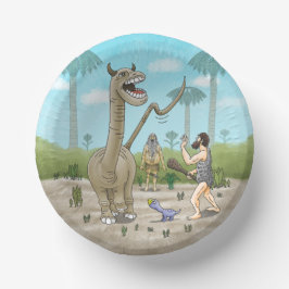 Dinosaurier trifft auf die Steinzeit Pappteller