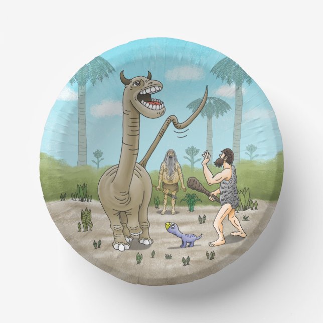 Dinosaurier trifft auf die Steinzeit Pappteller (Vorderseite)