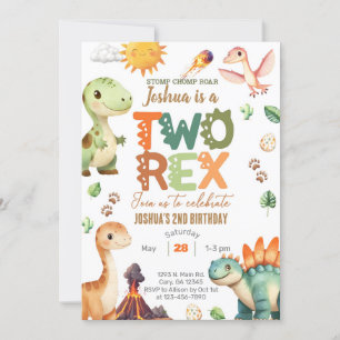 Dinosaurier TWO-REX Junge 2. Geburtstag einladen. Einladung