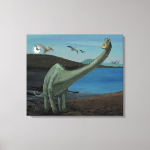 Dinosaurier Über dem See bei Vollmond Leinwanddruck