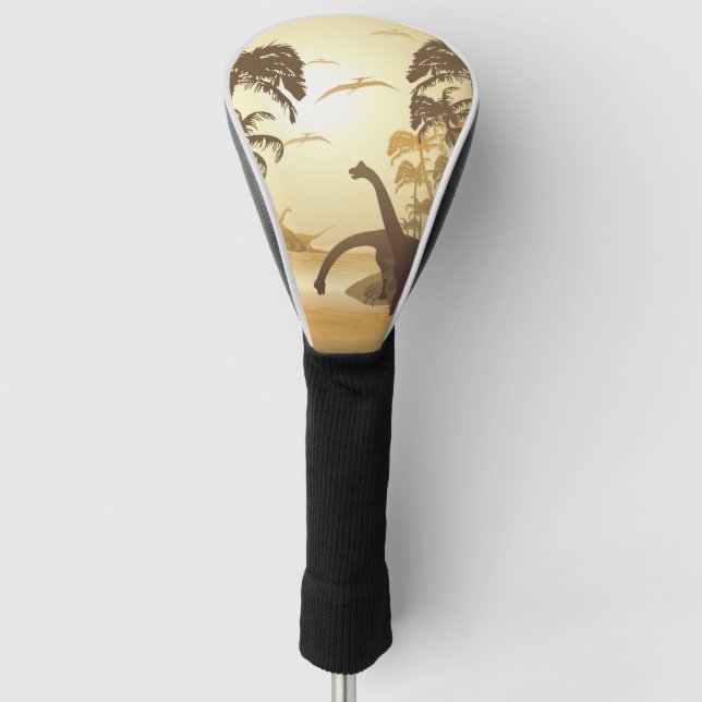 Dinosaurier über die tropische Jurassische Landsch Golf Headcover (Vorderseite)