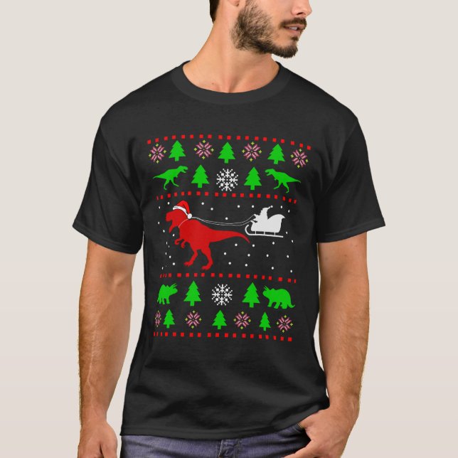 Dinosaurier Ugly Weihnachten für Erwachsene Kinder T-Shirt (Vorderseite)
