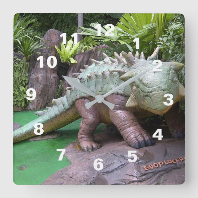 Dinosaurier-Uhr Quadratische Wanduhr (Vorderseite)