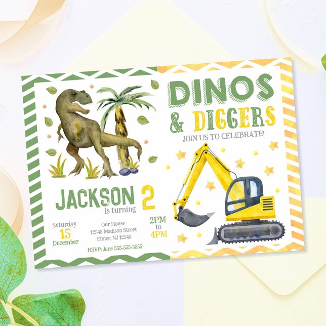 Dinosaurier- und Baustellen-Geburtstag Einladung (Von Creator hochgeladen)